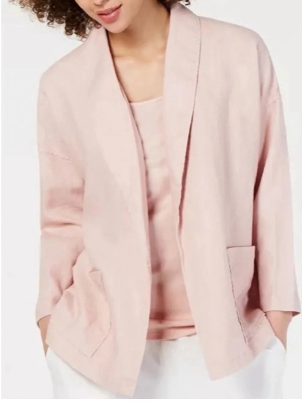 Eileen Fisher Soft Blush Linen Open-Front Jacket Heavy Linen in Powder
